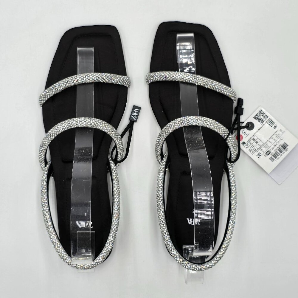 Zara Rhinestone Flat Sandals - NWT - Picture 10 of 17